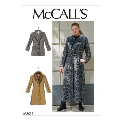 8013 MCCALLS LOOSE LINED OUTWEAR COAT, DETACH FURRY COLLAR, BELT PATTERN XS-M NEW